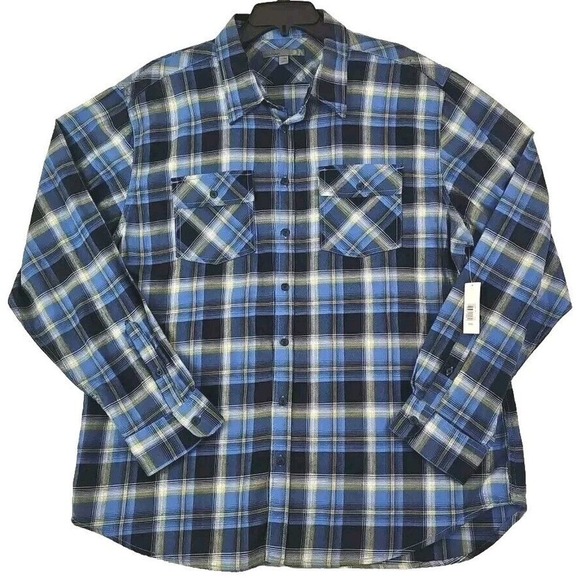 Old Navy ~Men's Size XXL~ Blue/Yellow Plaid Flannel Shirt 100% Cotton NWT. - Picture 1 of 9